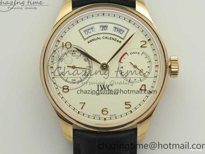 MIROTIME 0406 Thermal Portuguese Real PR Real Annual Calendar IW503501 RG ZF 1:1 Best Edition White Dial on Black Leather Strap A 7150